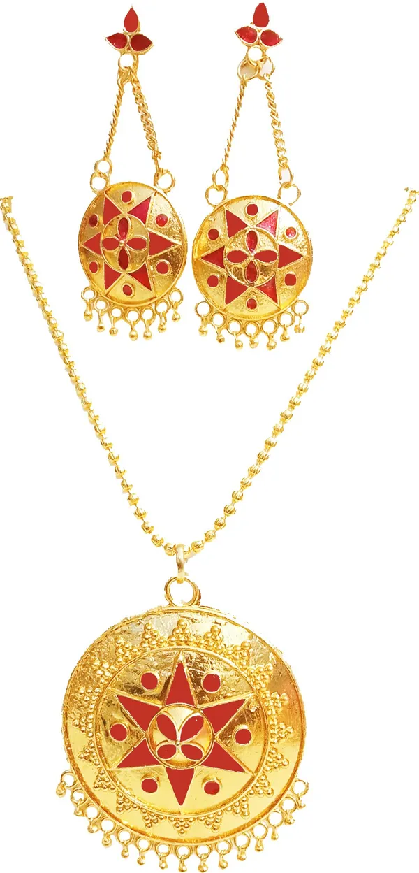 Assamese_Traditional_Gold_Plated_Red_Colour_Japi_Chain_Jewellery_Set_For_Women_&_Girls